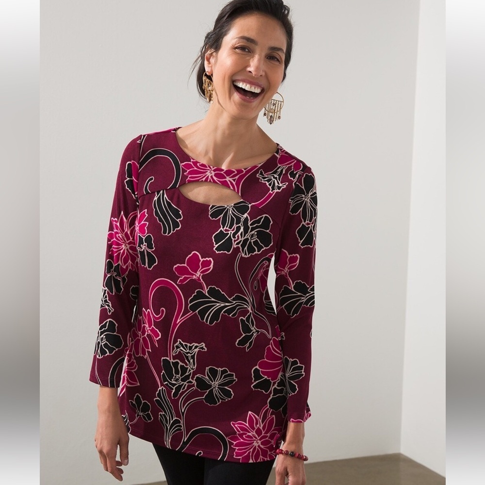 Plus Size Chico’s Print Keyhole Top size 4